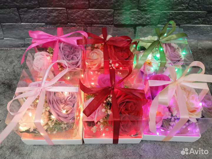 Светящиеся мини букетики в коробке - аквариум