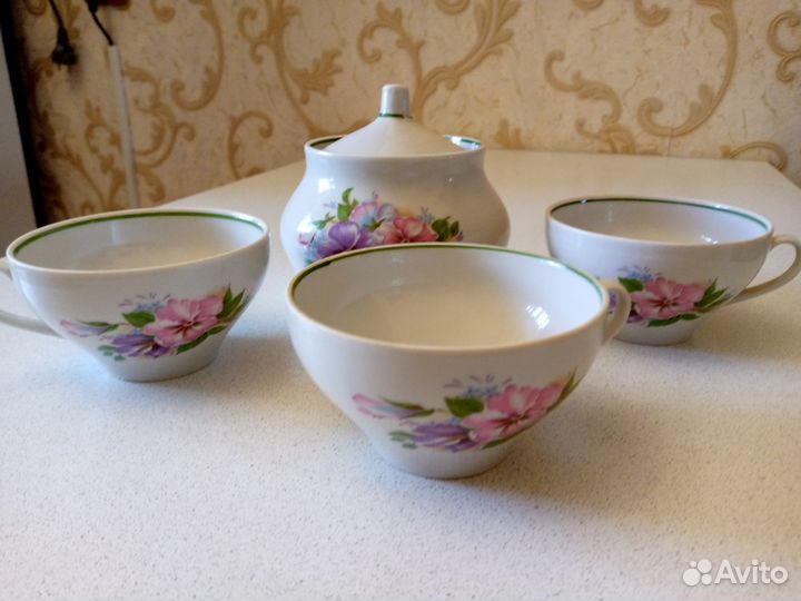 Винтаж ссср:ваза для фруктов,чайн.чашки и сахарниц