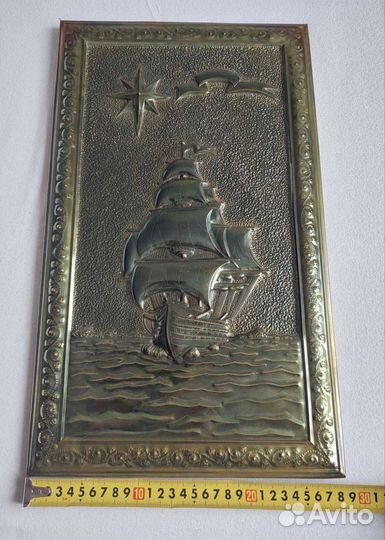 Корабль парусник чеканка СССР медь
