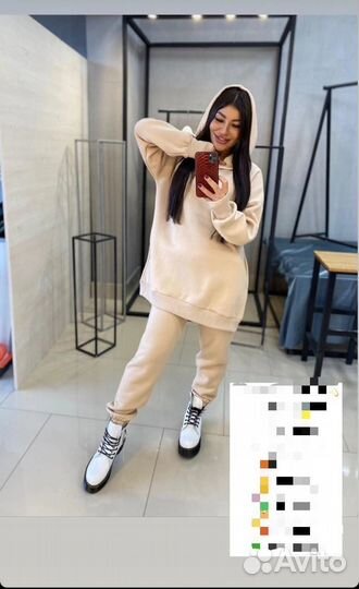 Флисовый костюм худи с капюшоном беж