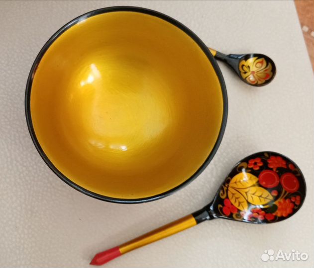 Конфетница и две ложки. Набор для специй. Хохлома