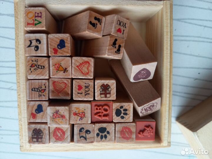 Штампы с держателем деревянным скрапбукинг