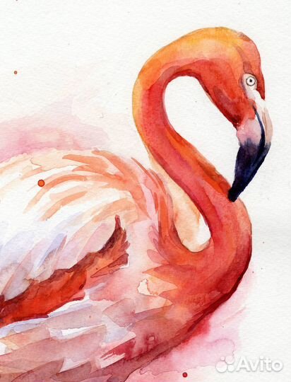 Картина акварелью Фламинго 42 х 30 см