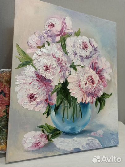 Картина маслом на холсте пионы