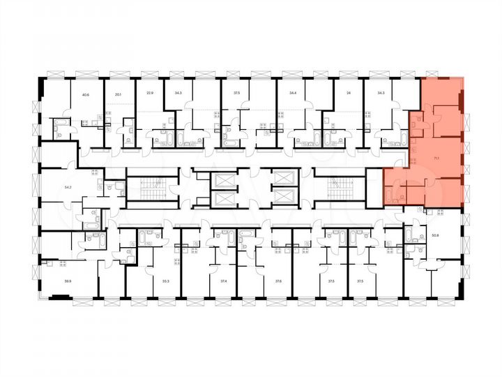 3-к. квартира, 71,1 м², 22/30 эт.