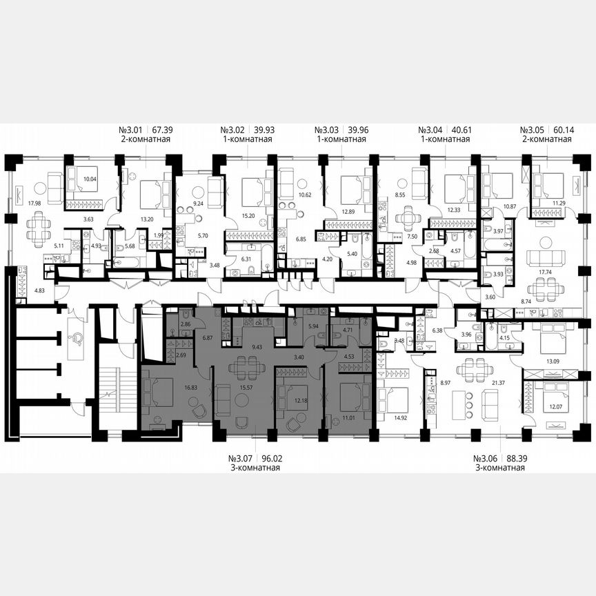 3-к. квартира, 96 м², 3/27 эт.