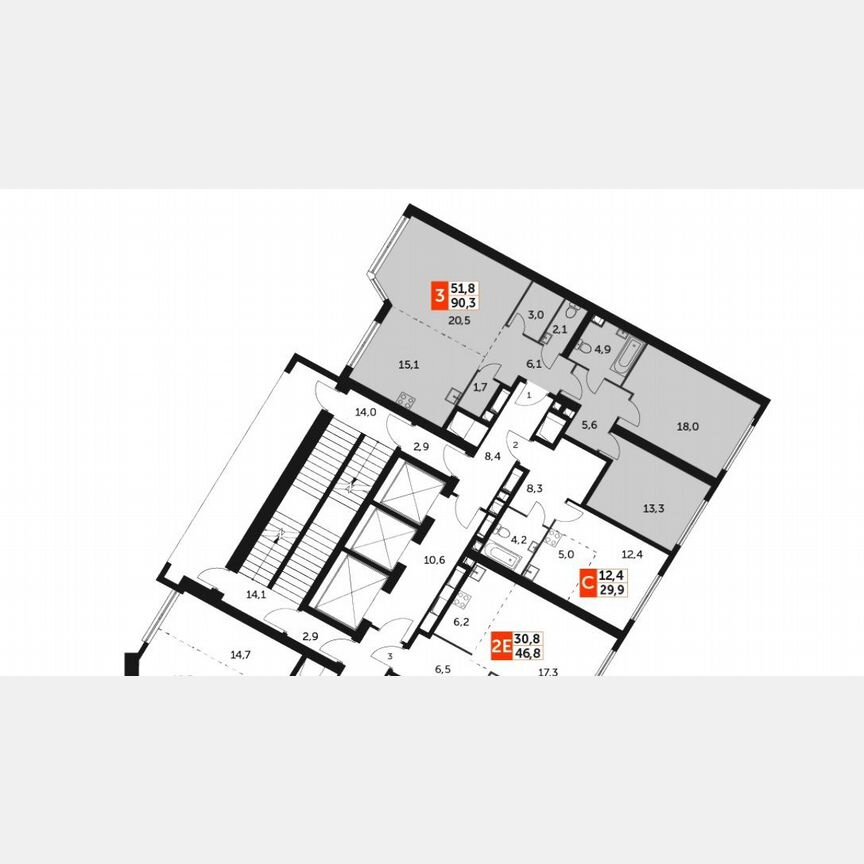 3-к. квартира, 90,3 м², 46/46 эт.