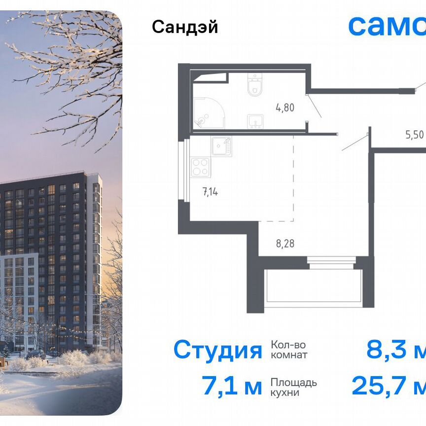 Квартира-студия, 25,7 м², 1/7 эт.