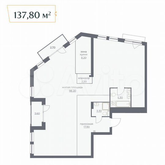 1-к. квартира, 137,8 м², 3/6 эт.
