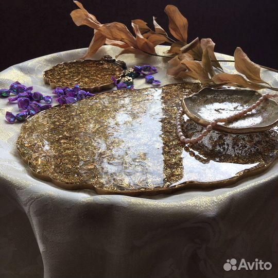 Поднос и подстаканники из эпоксидной смолы