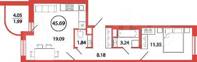 1-к. квартира, 45,7 м², 1/12 эт.