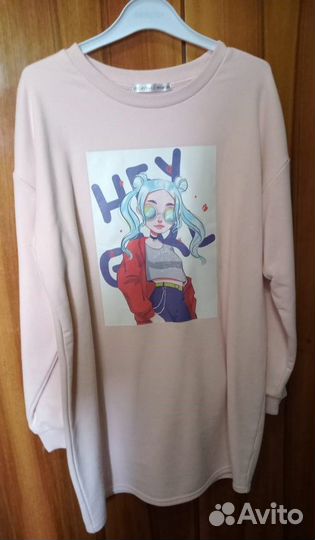 Новое розовое платье-оверсайз с длинным рукавом хл