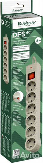Удлиннитель Сетевой Фильтр Defender DFS 601 Новый