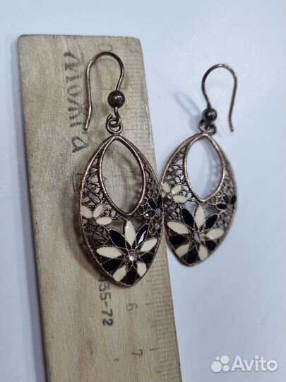 Серьги, серебро 925 пробы. Позолота/эмали