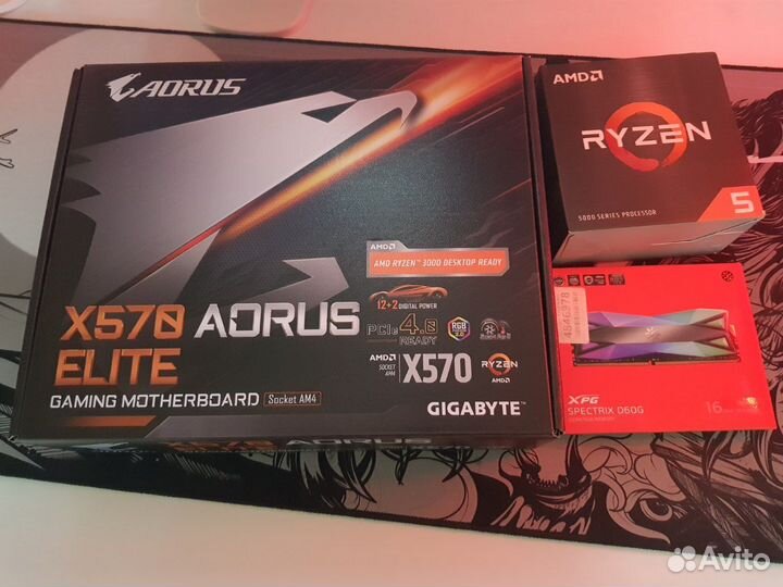 Комплект X570 aorus elite + Ryzen 5 5600x +32 GB