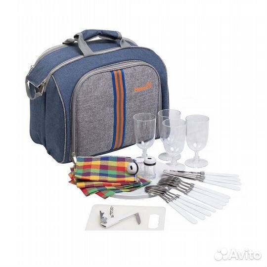 Набор для пикника на 4 персоны синий/серый Helios