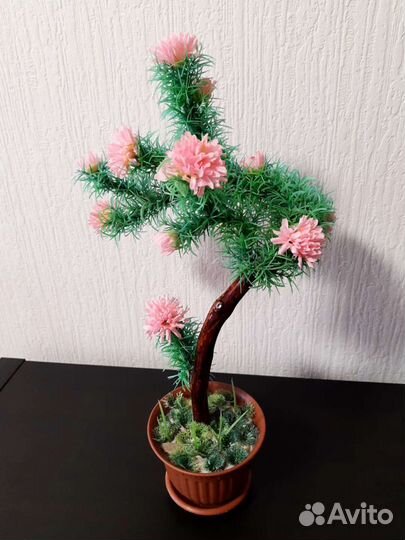Бонсай цветущий искусственное растение в горшке