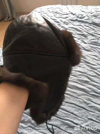 Шапка детская натуральная кожа и мех р 58