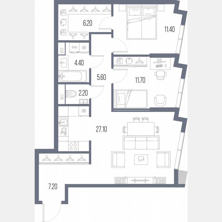 2-к. квартира, 75,8 м², 52/58 эт.