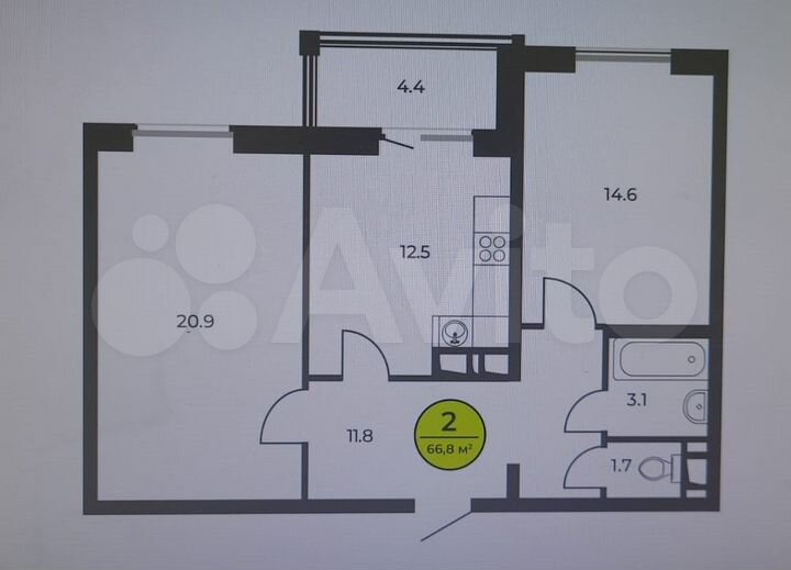 2-к. квартира, 65,5 м², 11/16 эт.