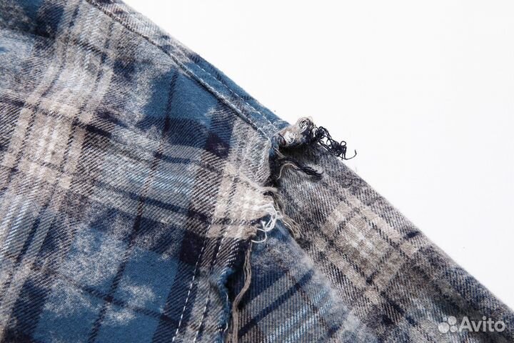 Рваная рубашка в клетку Синяя
