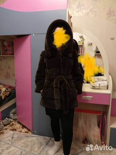 Шуба Bengala из эко меха под норку с капюшоном