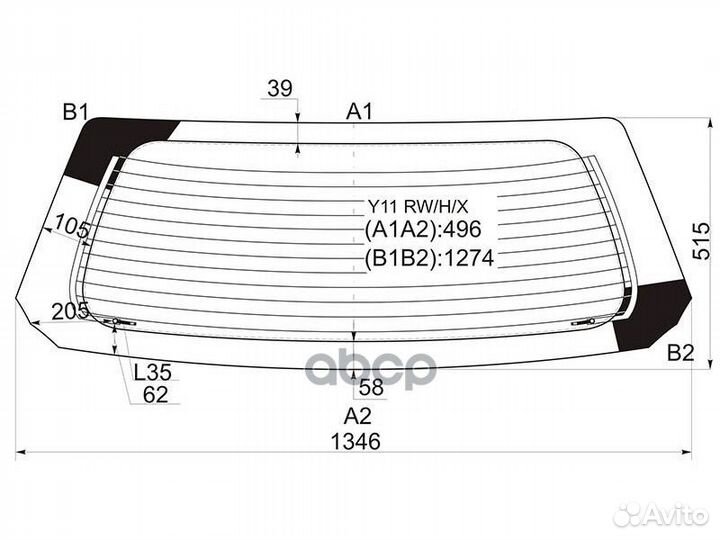 Стекло заднее с обогревом nissan AD/wingroad Y1