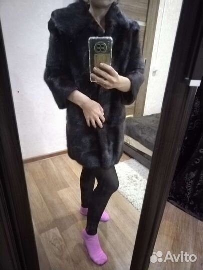 Шуба норковая поперечка с капюшоном 42