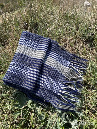 Шарф теплый сине-серый