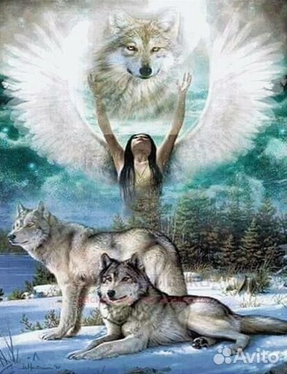 Алмазная мозаика 30x40 Ангел с белыми крыльями и в