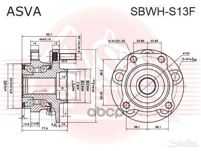 Ступица колеса перед прав/лев sbwh-S13F asva