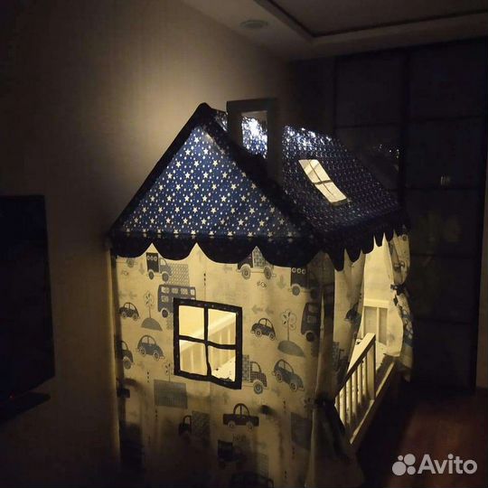 Текстильная крыша и шторки на кровать домик