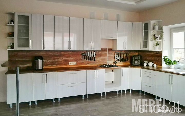 Кухня угловая пластик белый глянец