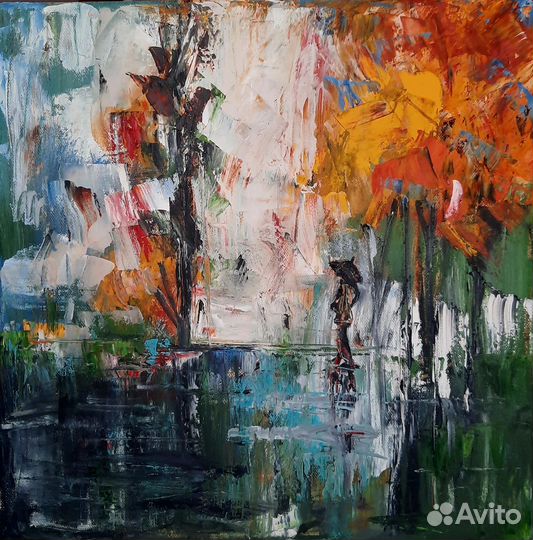 Картина маслом на холсте пейзаж с девушкой