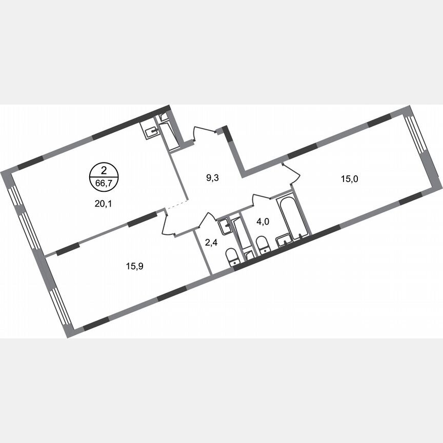 2-к. квартира, 66,7 м², 11/17 эт.