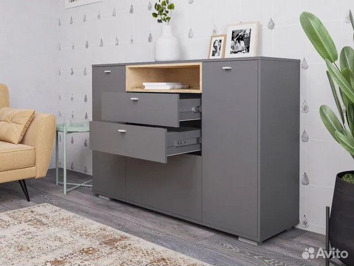Широкая тумба-комод под телевизор графит В наличии