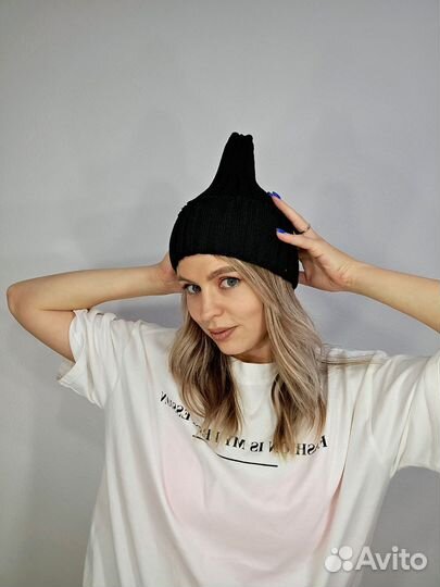 Шапка бини вязаная женская