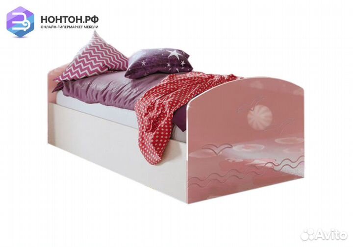 Кровать Юниор-2 розовый металлик / дуб беленый