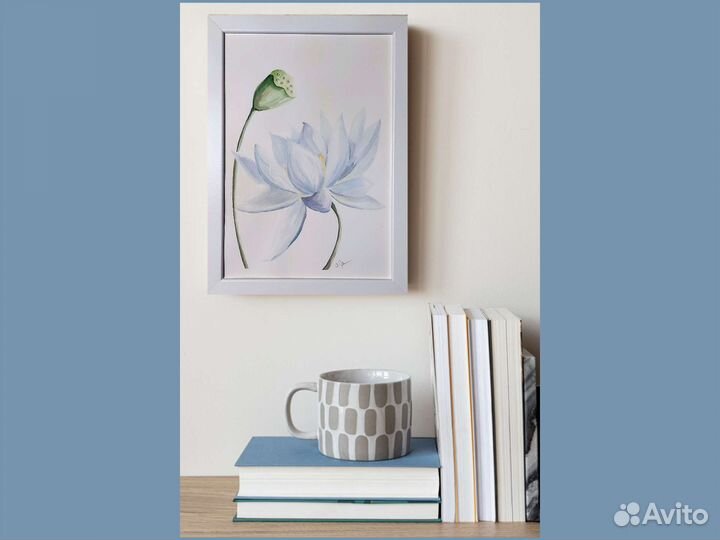 Акварельная картина белый лотос, А4
