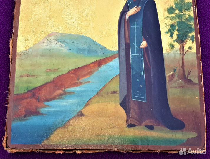 Старинная икона на золоте Святая Преподобная Мария