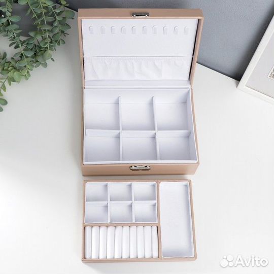 Шкатулка кожзам для украшений 'Кремовая матовая' 9