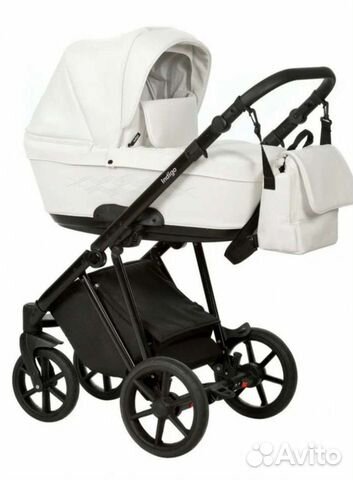 Коляска 2 в 1 Indigo Adagio в белой эко-коже