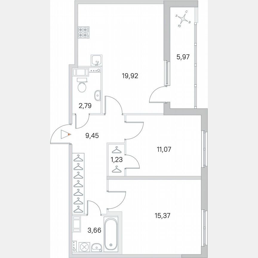2-к. квартира, 66,5 м², 2/4 эт.
