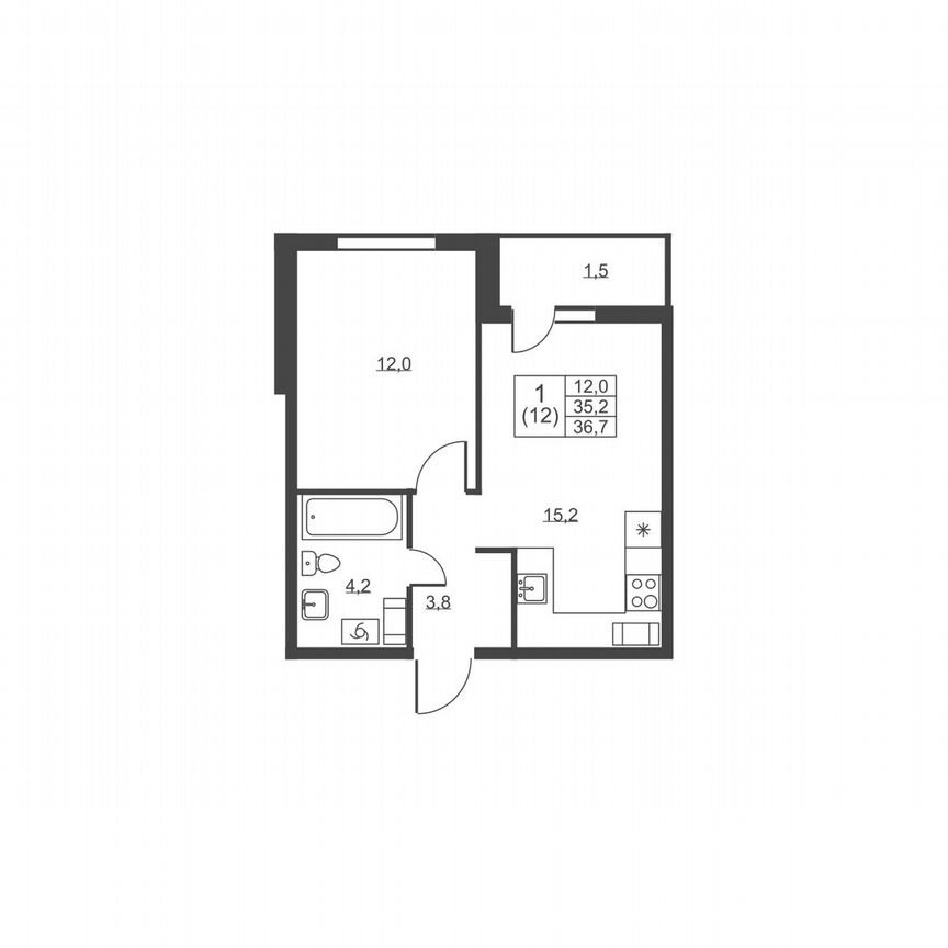 1-к. квартира, 36,7 м², 3/8 эт.