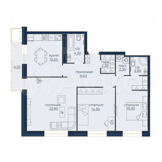 3-к. квартира, 88,8 м², 1/24 эт.