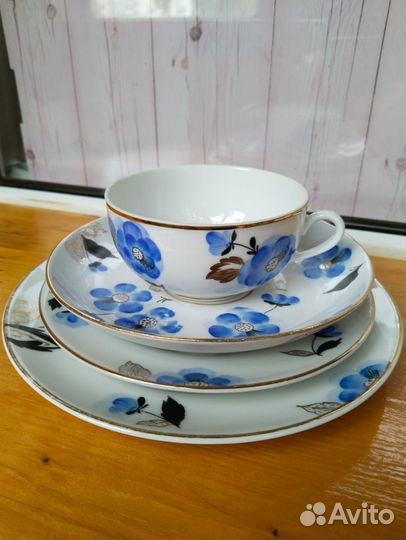 Чайные тройки лфз Синие цветы, СССР