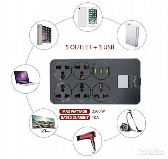 Удлинитель Power Socket 3 usb порта