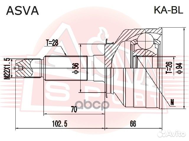 ШРУС наружный KIA sorento 28x26x56 kabl asva