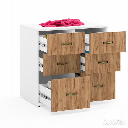 Две приставных тумбы Мебельный двор Лидер-8 с 3 ящиками каждая белый/крафт золото, 80х50х75 см
