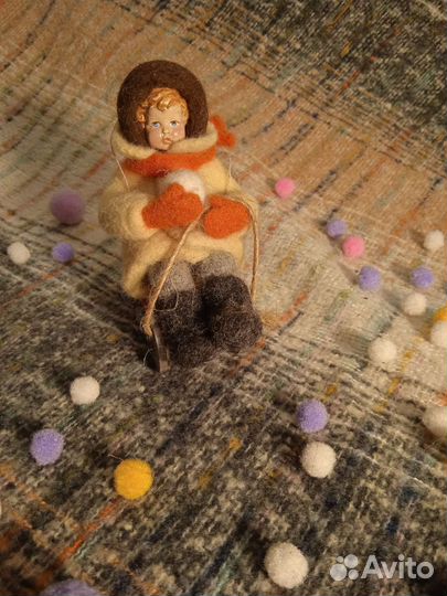 Ватная ёлочная игрушка из шерсти ёлочная игрушка